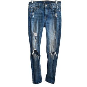 7 For All Mankind Jeans Womens 25 Ripped Destroyed Distressed Medium Wash Stretc
